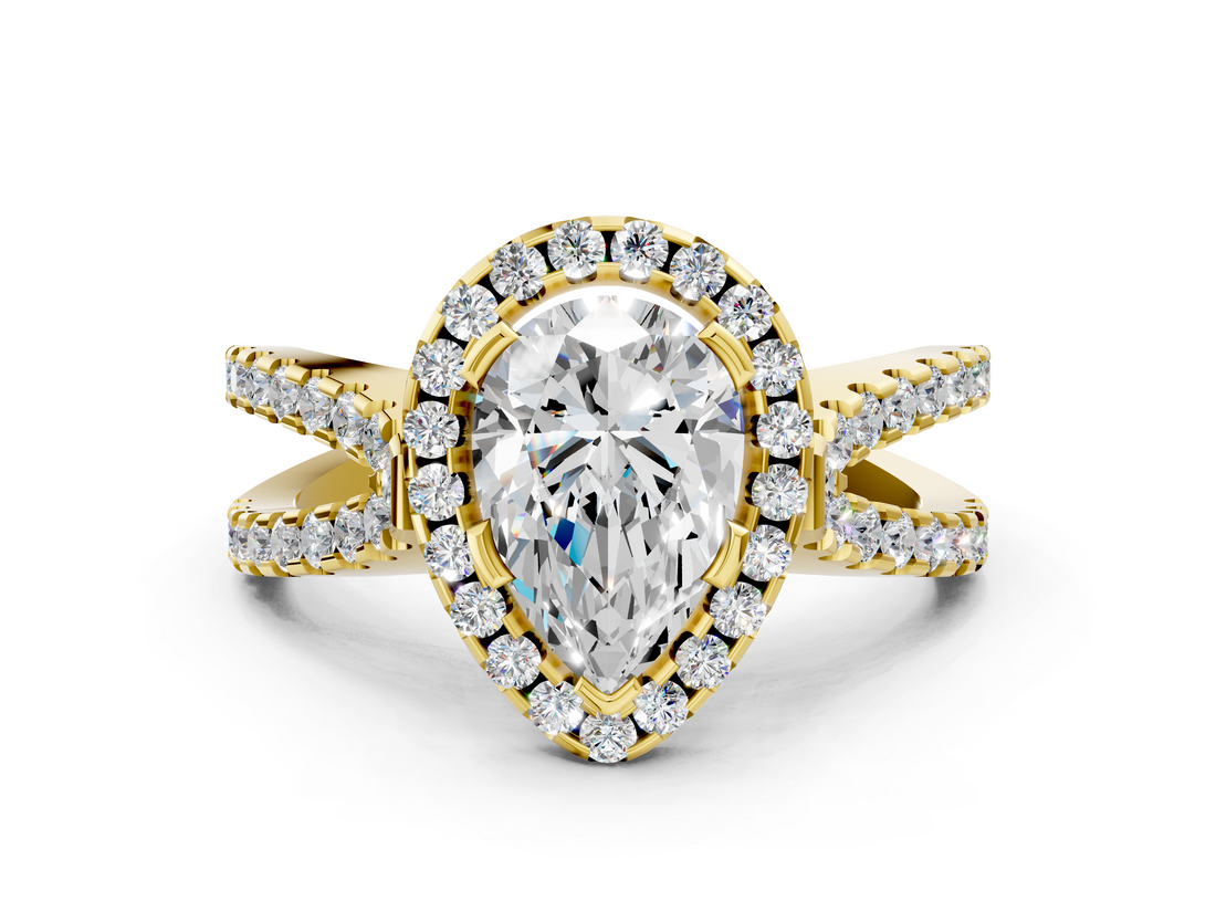 Yellow gold Pear Cut Halo Split Shank Pave Set Ring_71