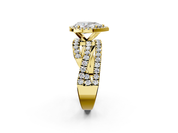 Yellow gold Pear Cut Halo Split Shank Prong Setting Ring
