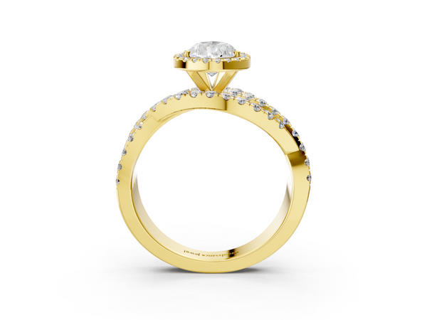 Yellow gold Pear Cut Halo Split Shank Prong Setting Ring