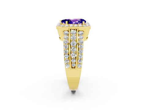 Yellow gold Pear Cut Halo Tanzanite Ring with Split Shank and Four-Prong Setting_2