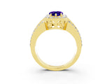 Yellow gold Pear Cut Halo Tanzanite Ring with Split Shank and Four-Prong Setting_3