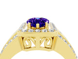 Yellow gold Pear Cut Halo Tanzanite Ring with Split Shank and Four-Prong Setting_4