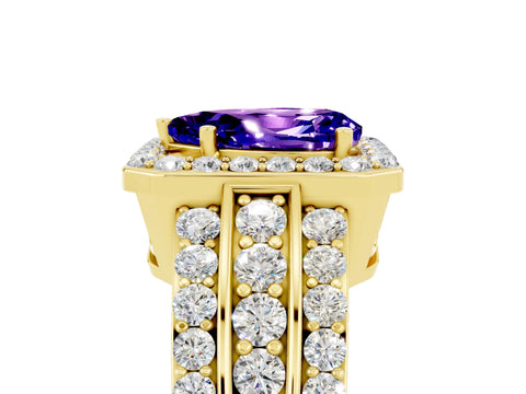 Yellow gold Pear Cut Halo Tanzanite Ring with Split Shank and Four-Prong Setting_5