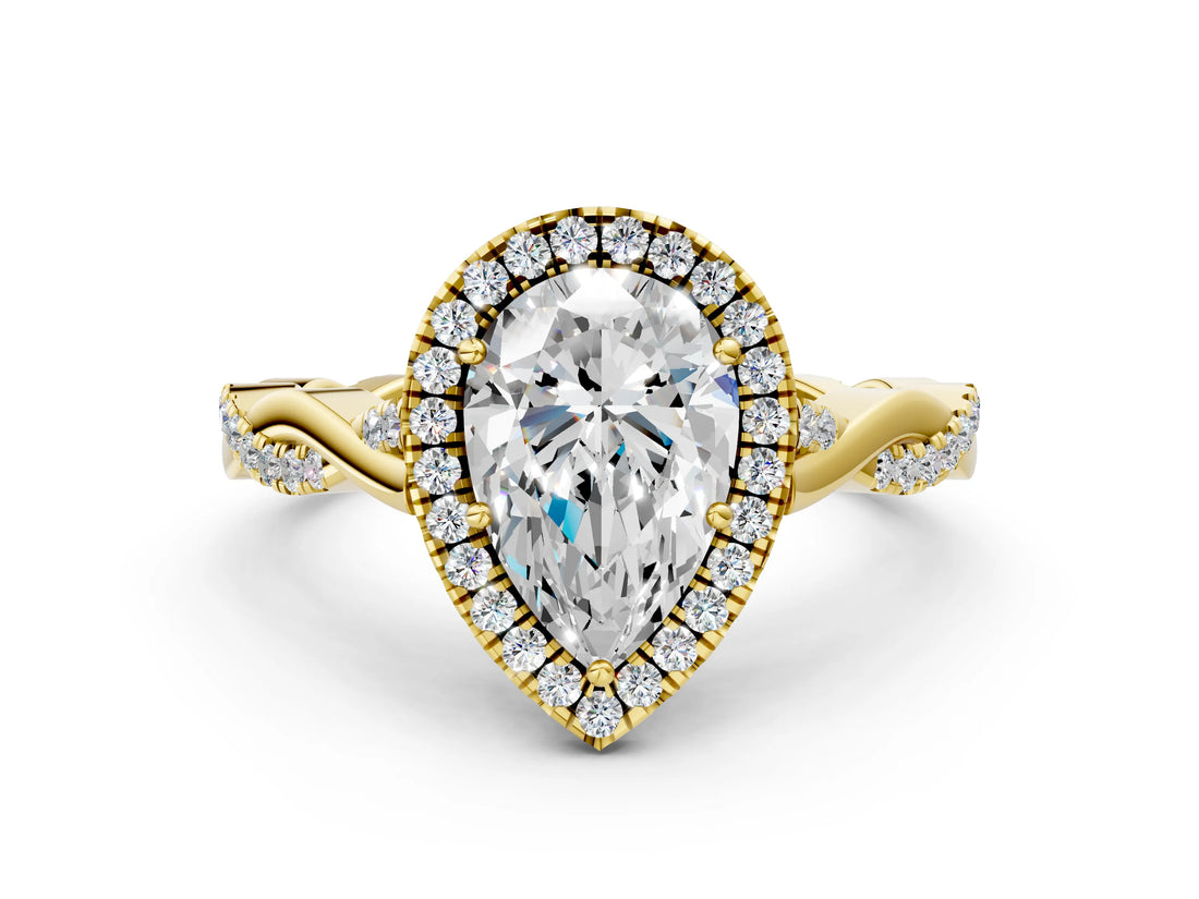 Yellow gold Pear Cut Halo Twist Band with Four-Prong Setting_15