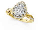 Yellow gold Pear Cut Halo Twisted Band Four-Prong Ring_33