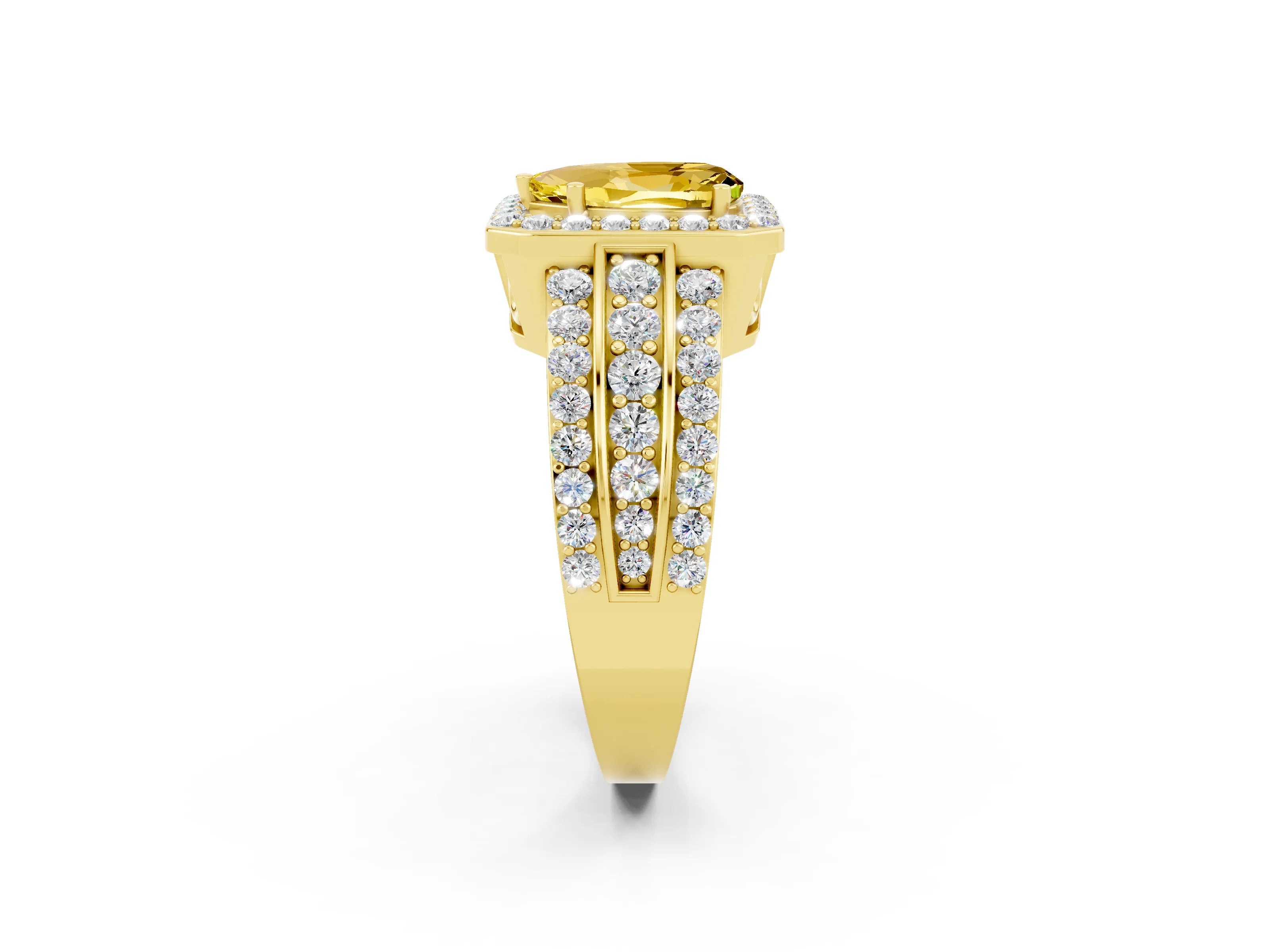 Yellow gold Pear Cut Halo Yellow Sapphire Ring with Split Shank and Four-Prong Setting_26
