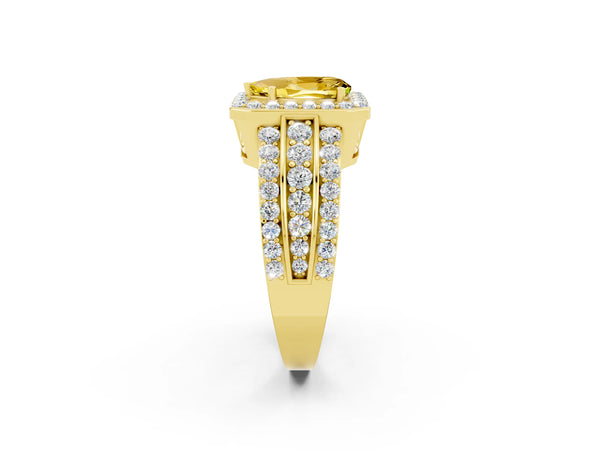 Yellow gold Pear Cut Halo Yellow Sapphire Ring with Round  Split Shank and Prong Setting