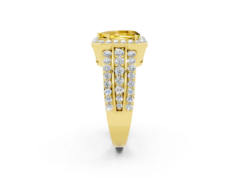 Yellow gold Pear Cut Halo Yellow Sapphire Ring with Split Shank and Four-Prong Setting_26