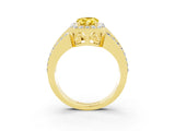 Yellow gold Pear Cut Halo Yellow Sapphire Ring with Split Shank and Four-Prong Setting_27