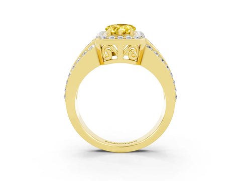 Yellow gold Pear Cut Halo Yellow Sapphire Ring with Split Shank and Four-Prong Setting_27