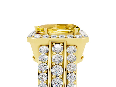 Yellow gold Pear Cut Halo Yellow Sapphire Ring with Split Shank and Four-Prong Setting_29