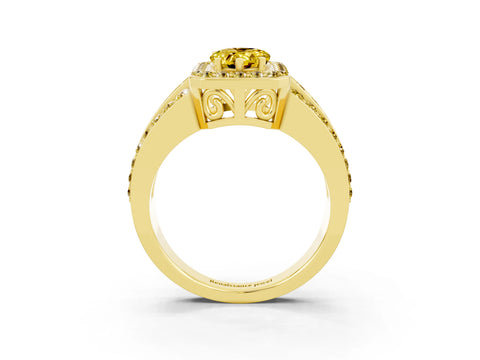 Yellow gold Pear Cut Halo Yellow Sapphire Ring with Split Shank and Four-Prong Setting_3