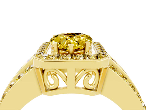 Yellow gold Pear Cut Halo Yellow Sapphire Ring with Split Shank and Four-Prong Setting_4