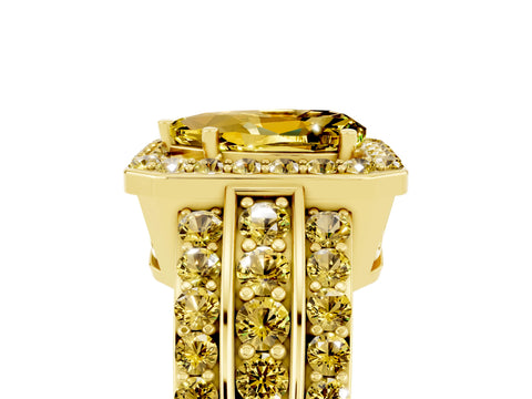 Yellow gold Pear Cut Halo Yellow Sapphire Ring with Split Shank and Four-Prong Setting_5