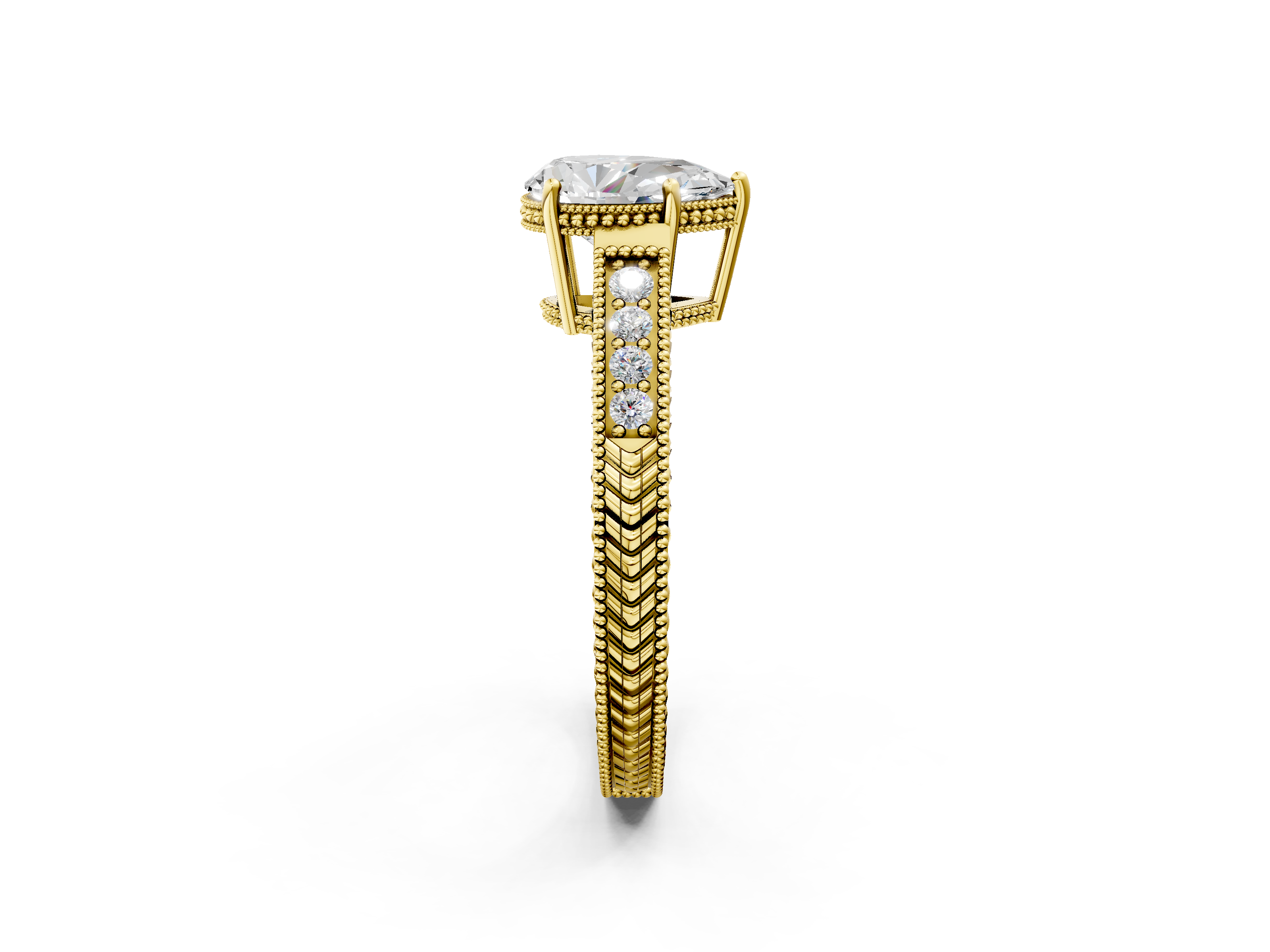 Yellow gold Pear Cut Milgrain Channel Set Engagement Ring with Solitaire Prong Setting_81