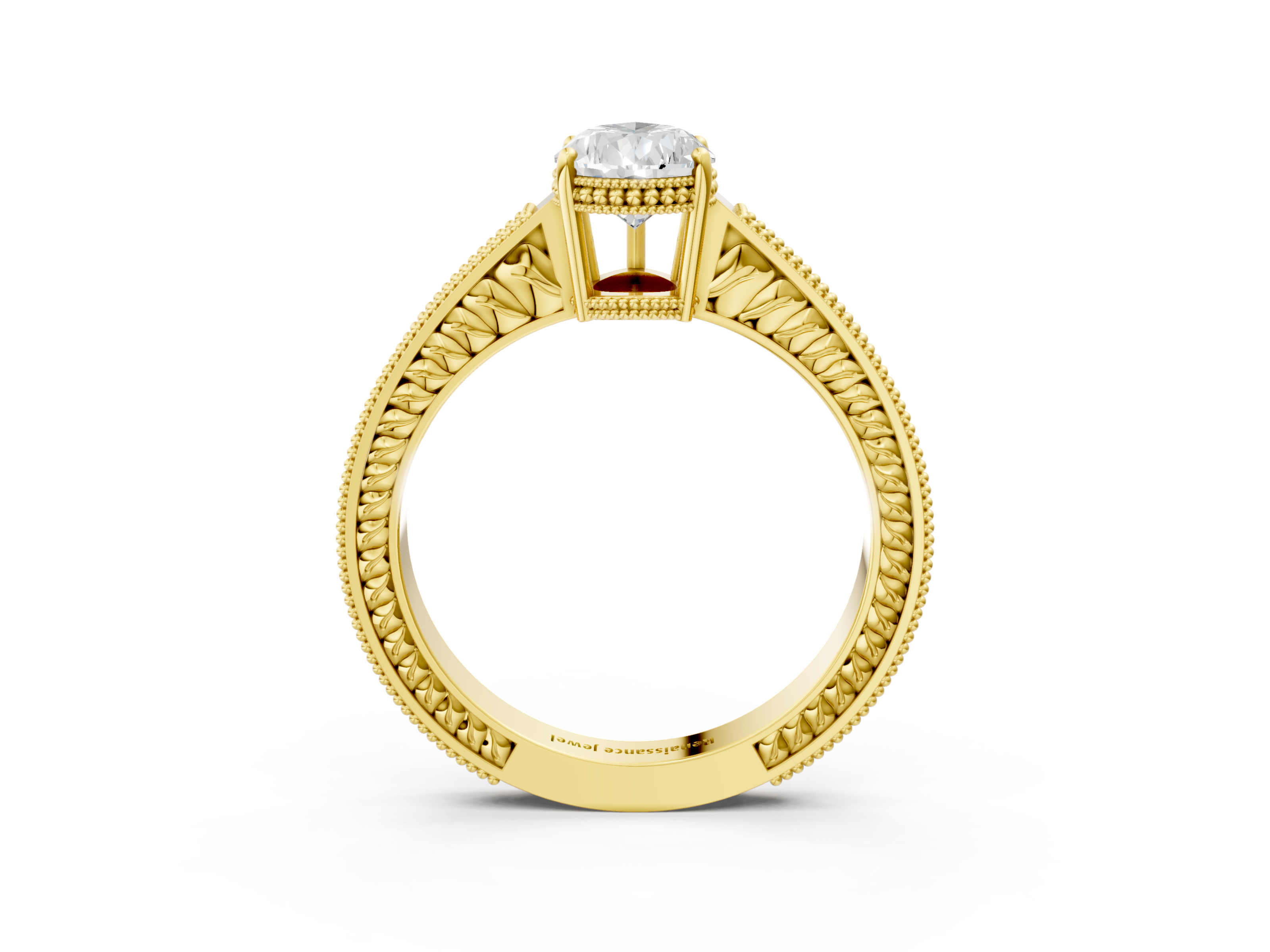 Yellow gold Pear Cut Milgrain Channel Set Engagement Ring with Solitaire Prong Setting_82