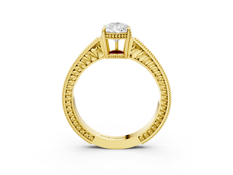 Yellow gold Pear Cut Milgrain Channel Set Engagement Ring with Solitaire Prong Setting_82