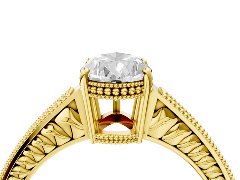 Yellow gold Pear Cut Milgrain Channel Set Engagement Ring with Solitaire Prong Setting_83