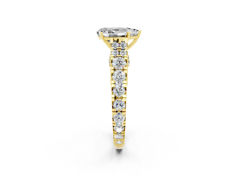 Yellow gold Pear Cut Moissanite Classic Solitaire Ring with Pavé Band and Four-Prong Setting_2