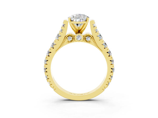 Yellow gold Pear Cut Moissanite Classic Solitaire Ring with Pavé Band and Four-Prong Setting