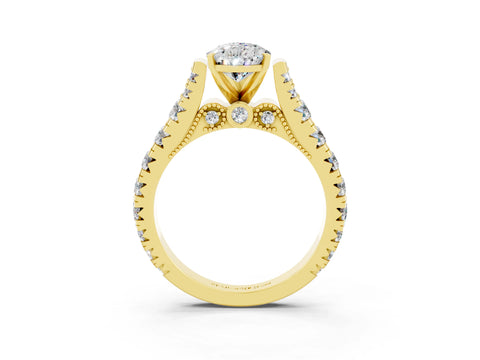 Yellow gold Pear Cut Moissanite Classic Solitaire Ring with Pavé Band and Four-Prong Setting_3