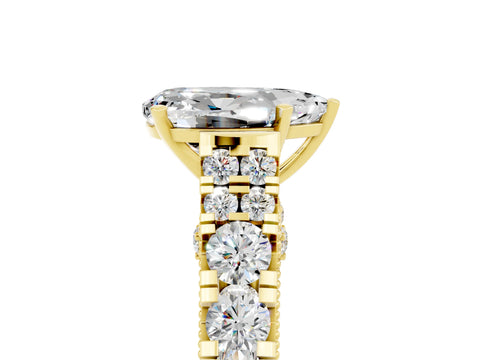 Yellow gold Pear Cut Moissanite Classic Solitaire Ring with Pavé Band and Four-Prong Setting_5