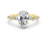 Yellow gold Pear Cut Moissanite Cluster Side Stone Solitaire Ring with Prong Setting_24