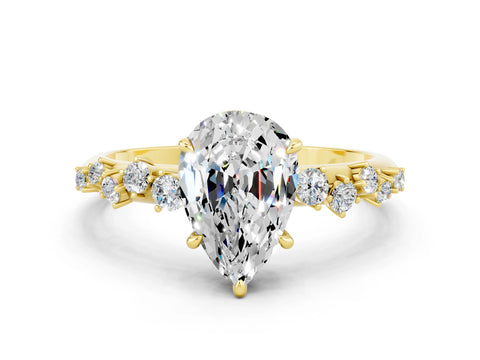 Yellow gold Pear Cut Moissanite Cluster Side Stone Solitaire Ring with Prong Setting_24