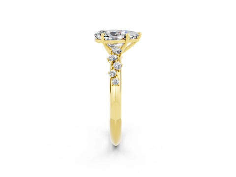 Yellow gold Pear Cut Moissanite Cluster Side Stone Solitaire Ring with Prong Setting_26