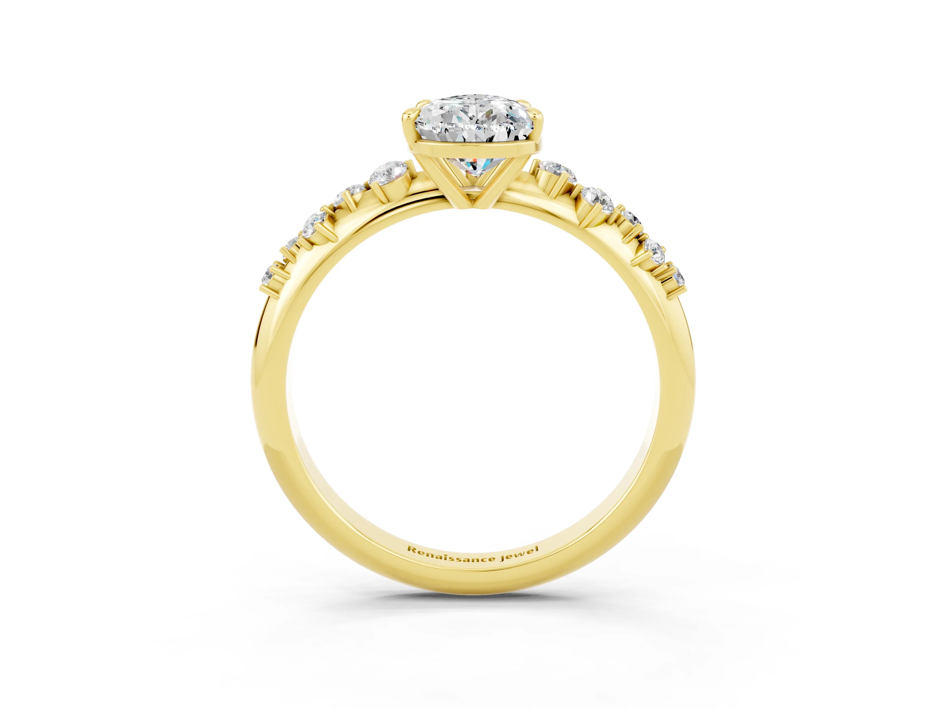 Yellow gold Pear Cut Moissanite Cluster Side Stone Solitaire Ring with Prong Setting_27