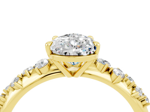 Yellow gold Pear Cut Moissanite Cluster Side Stone Solitaire Ring with Prong Setting_28