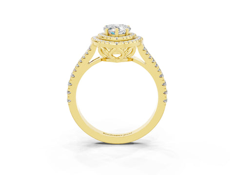 Yellow gold Pear Cut Moissanite Double Halo Ring with Pavé Band and Prong Setting_15