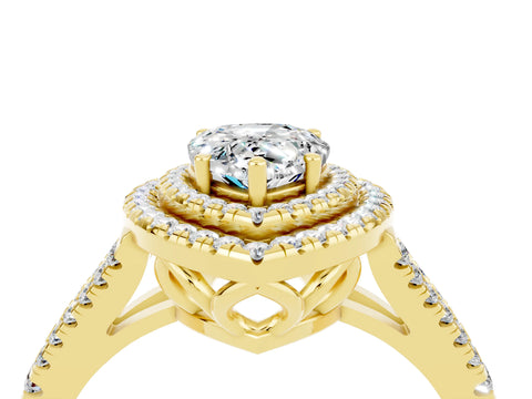 Yellow gold Pear Cut Moissanite Double Halo Ring with Pavé Band and Prong Setting_16