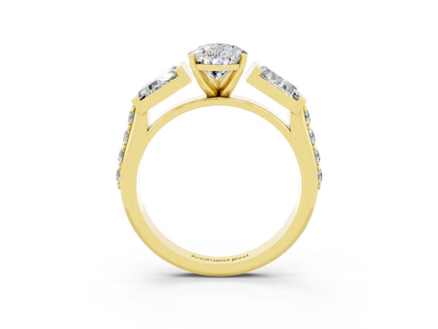 Yellow gold Pear Cut Moissanite Engagement Ring with Baguette Side Stones and Channel Set Band_3