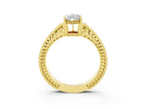 Yellow gold Pear Cut Moissanite Engagement Ring with Milgrain Channel Set Band and Prong Setting_3