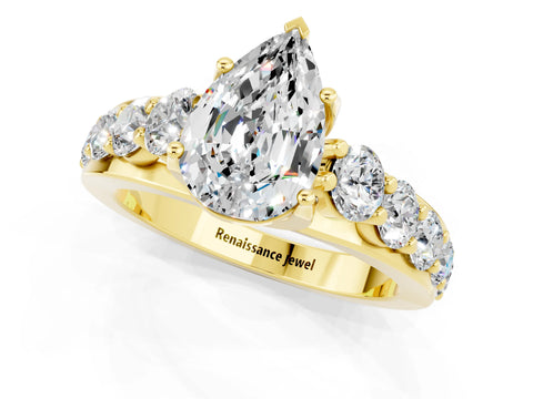 Yellow gold Pear Cut Moissanite Engagement Ring with Pavé Band and Four-Prong Setting_1
