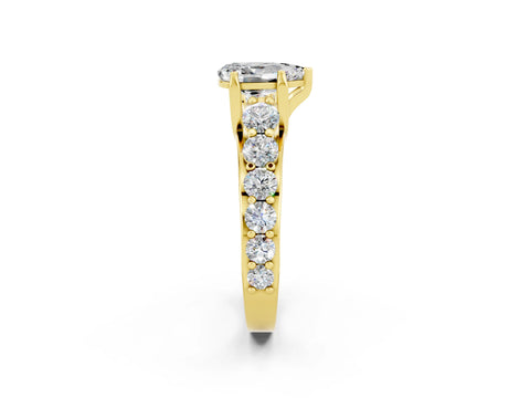 Yellow gold Pear Cut Moissanite Engagement Ring with Pavé Band and Four-Prong Setting_2