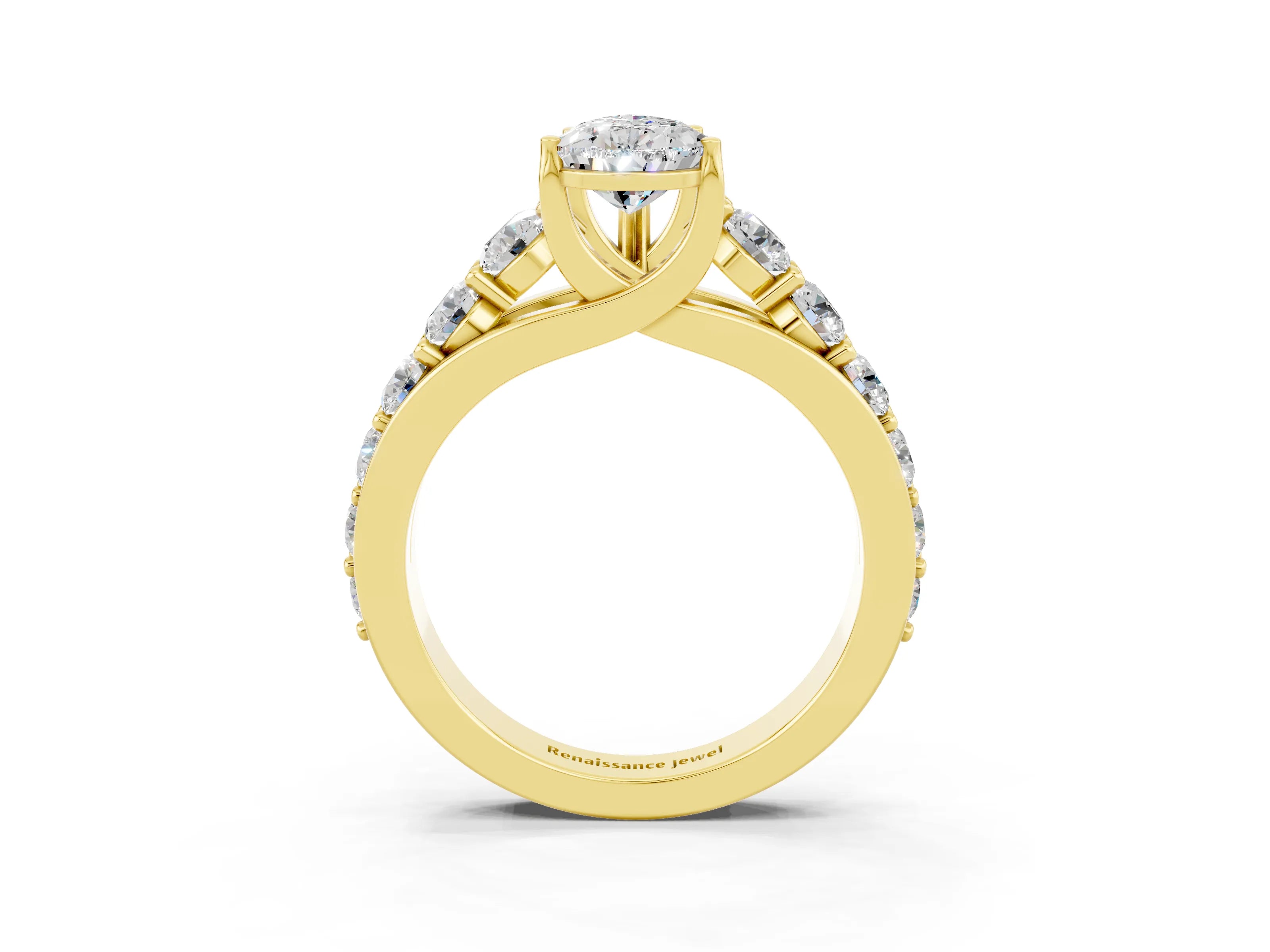 Yellow gold Pear Cut Moissanite Engagement Ring with Pavé Band and Four-Prong Setting_3