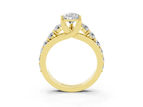 Yellow gold Pear Cut Moissanite Engagement Ring with Pavé Band and Four-Prong Setting_3