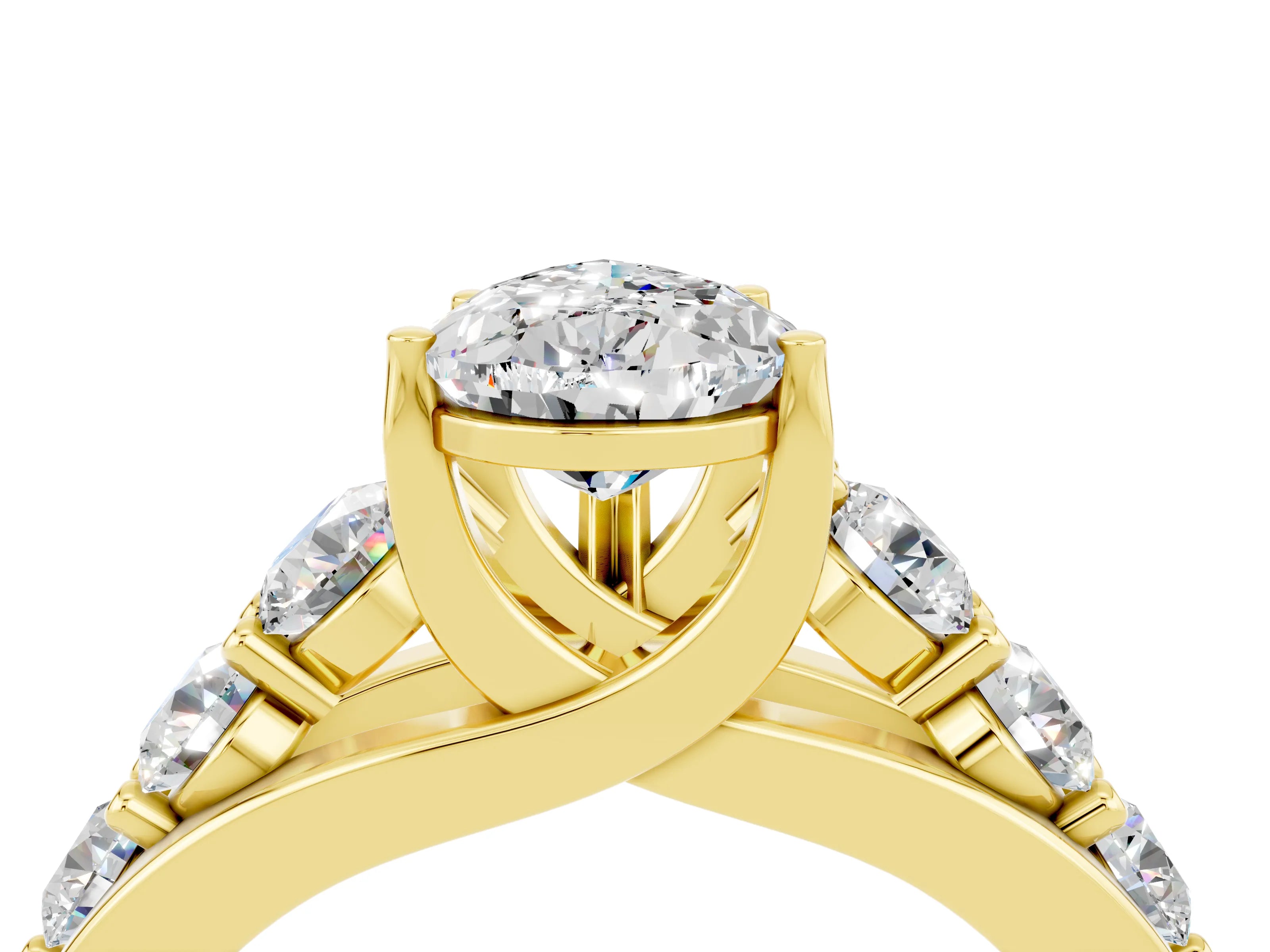 Yellow gold Pear Cut Moissanite Engagement Ring with Pavé Band and Four-Prong Setting_4