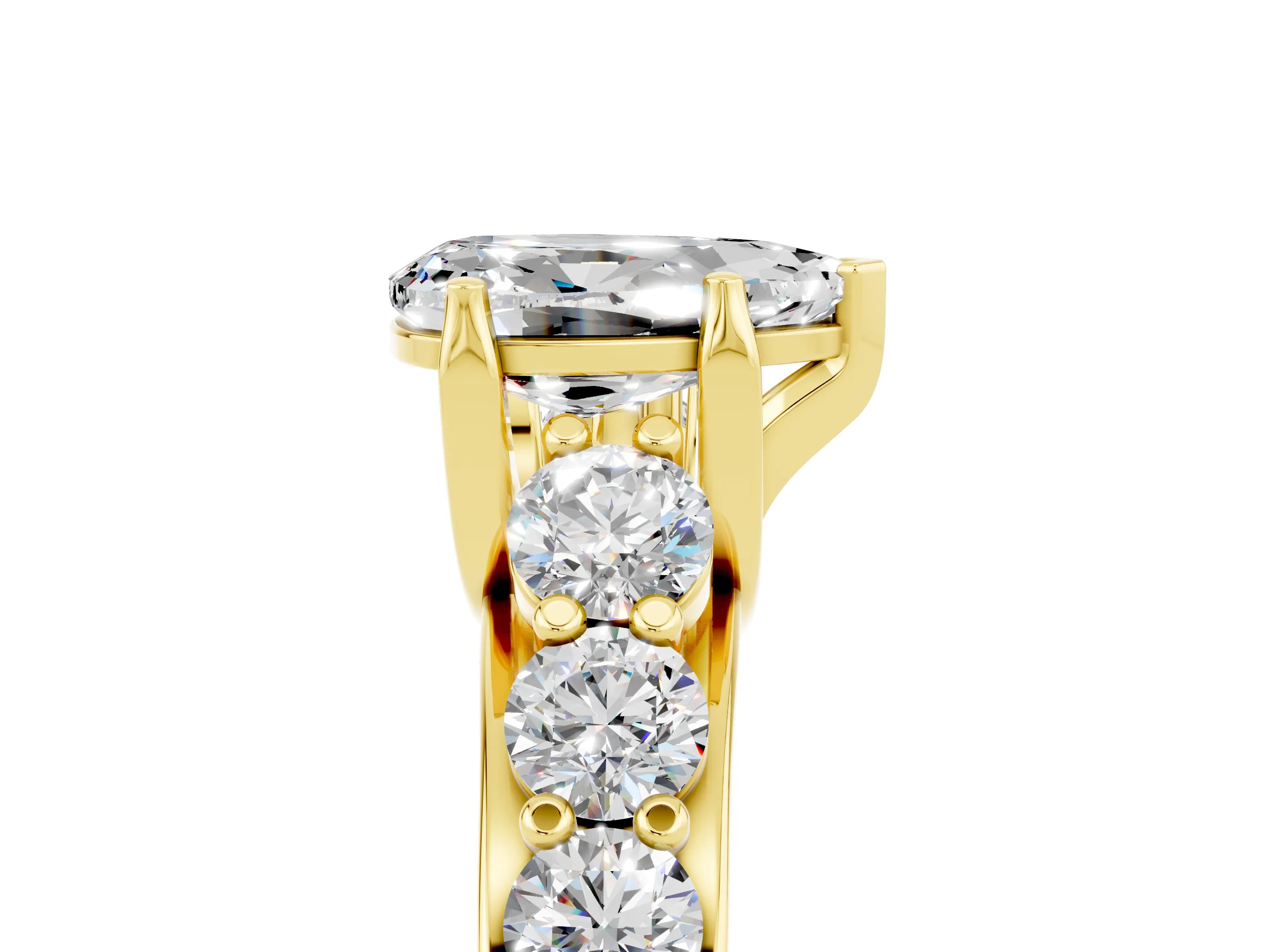 Yellow gold Pear Cut Moissanite Engagement Ring with Pavé Band and Four-Prong Setting_5