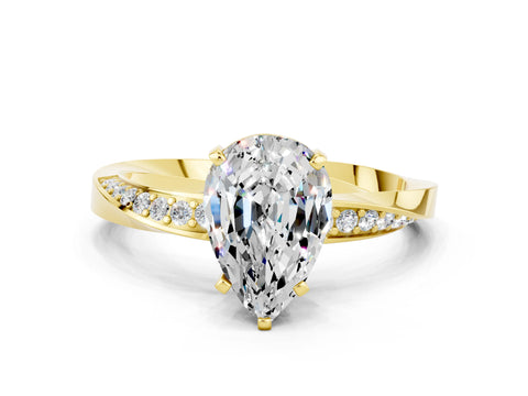 Yellow gold Pear Cut Moissanite Engagement Ring with Side Stone Accents and Four-Prong Setting_27
