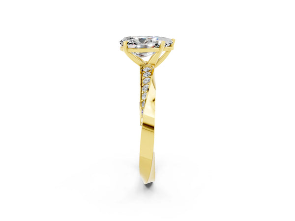 Yellow gold Pear Cut Moissanite Engagement Ring with Side Stone Accents and Four-Prong Setting