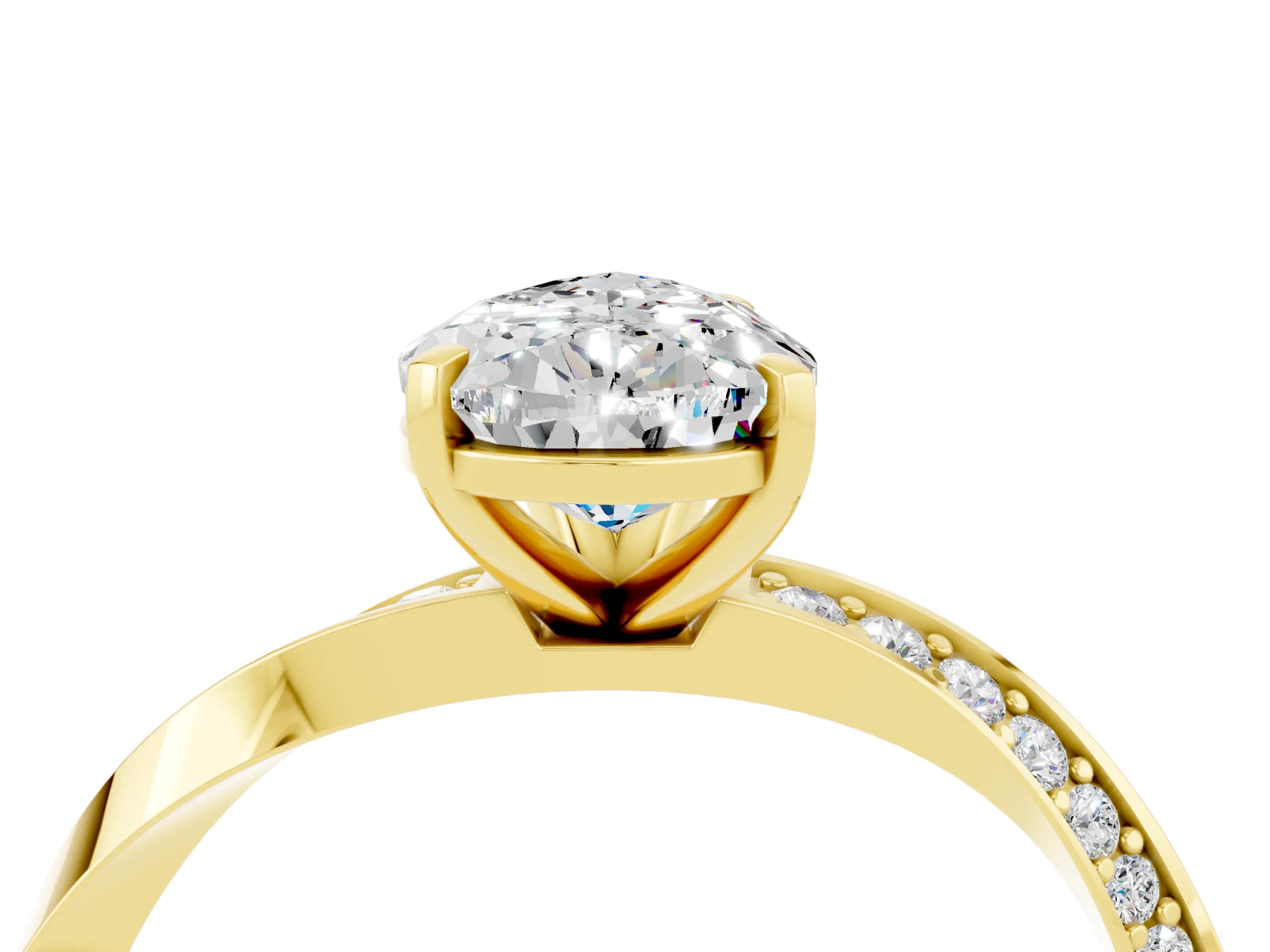 Yellow gold Pear Cut Moissanite Engagement Ring with Side Stone Accents and Four-Prong Setting_31