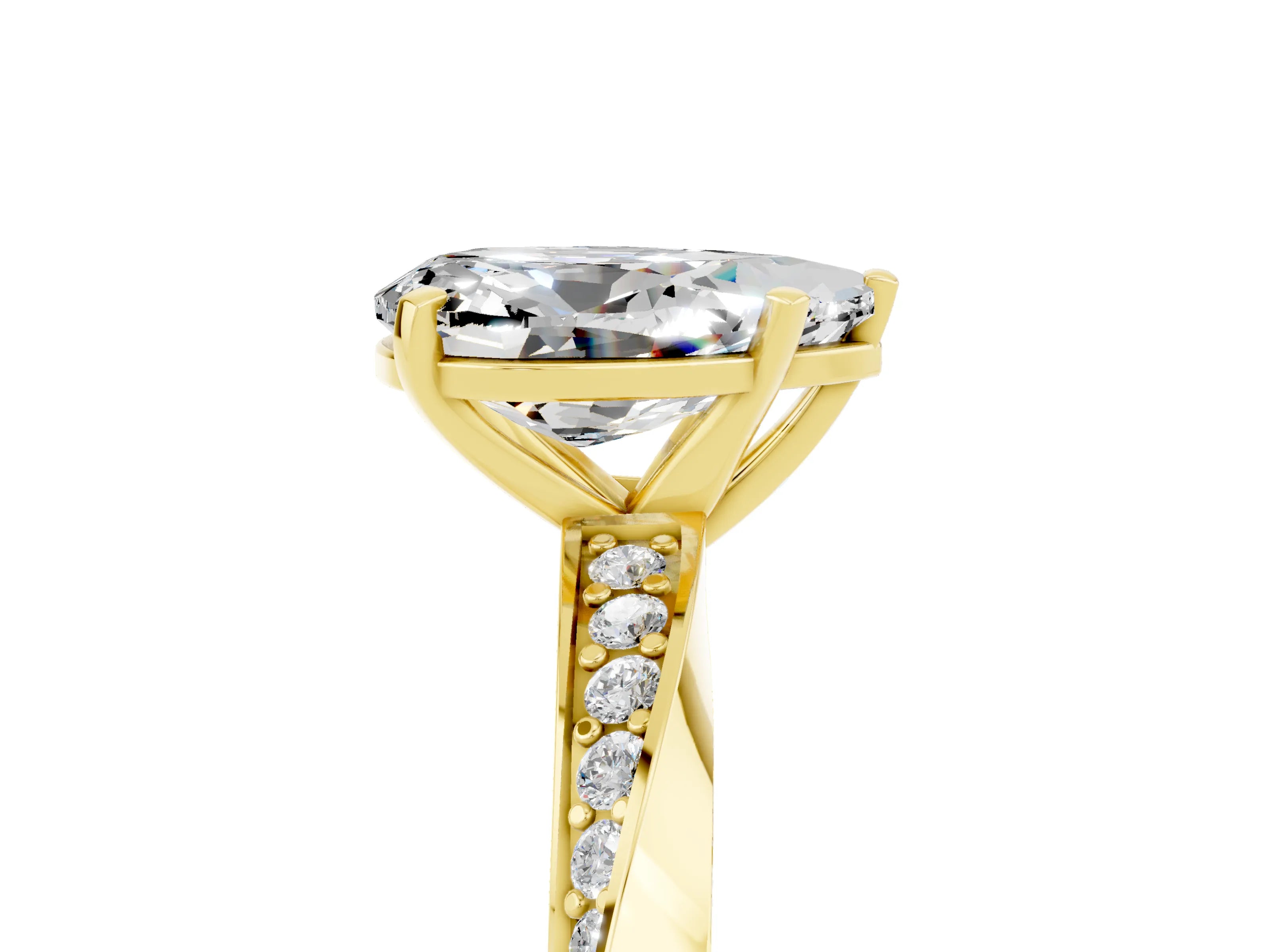 Yellow gold Pear Cut Moissanite Engagement Ring with Side Stone Accents and Four-Prong Setting_32