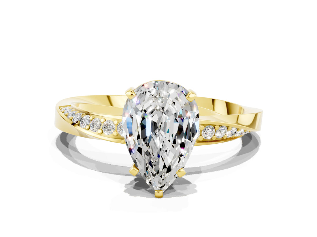 Yellow gold Pear Cut Moissanite Engagement Ring with Side Stone Accents and Four-Prong Setting_60