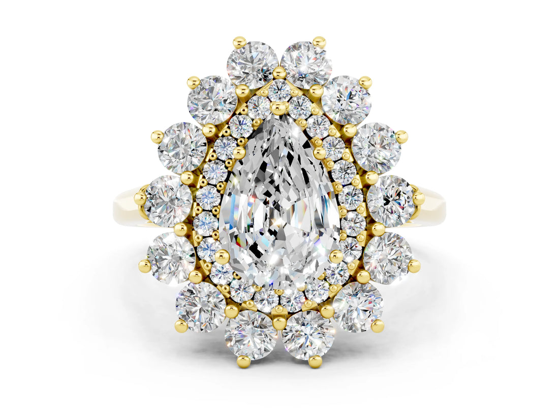 Yellow gold Pear Cut Moissanite Floral Double Halo Engagement Ring with Prong Setting_48
