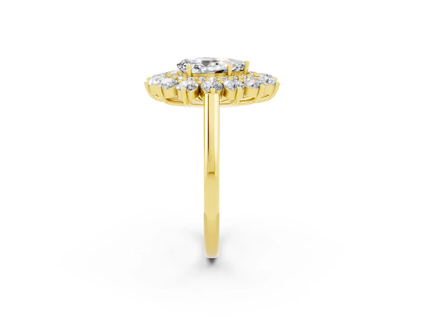 Yellow gold Pear Cut Moissanite Floral Double Halo Engagement Ring with Prong Setting