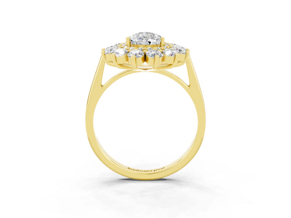 Yellow gold Pear Cut Moissanite Floral Double Halo Engagement Ring with Prong Setting