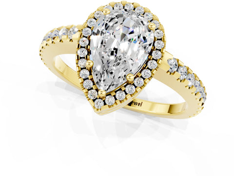 Yellow gold Pear Cut Moissanite Halo Engagement Ring with Pavé Band and Prong Setting_13